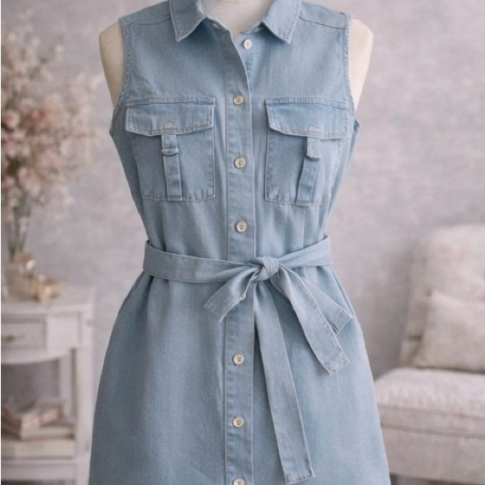 Love Culture Denim Button Front Dress • Sleeveless Jean Dress •